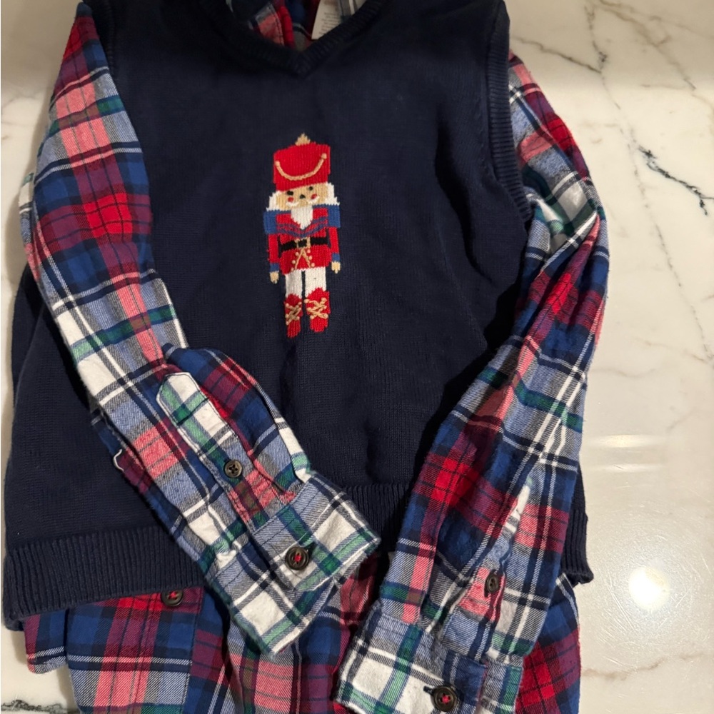 Janie and Jack Navy Vest with Gymboree Plaid Shirt